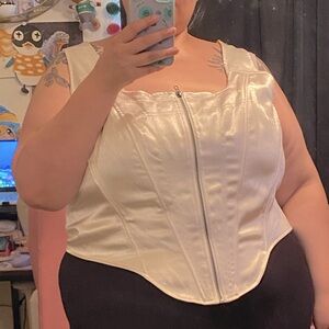 Cream silk corset top with zipper